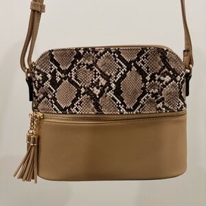 Tan and Brown Crossbody Snakeskin Bag, never used!